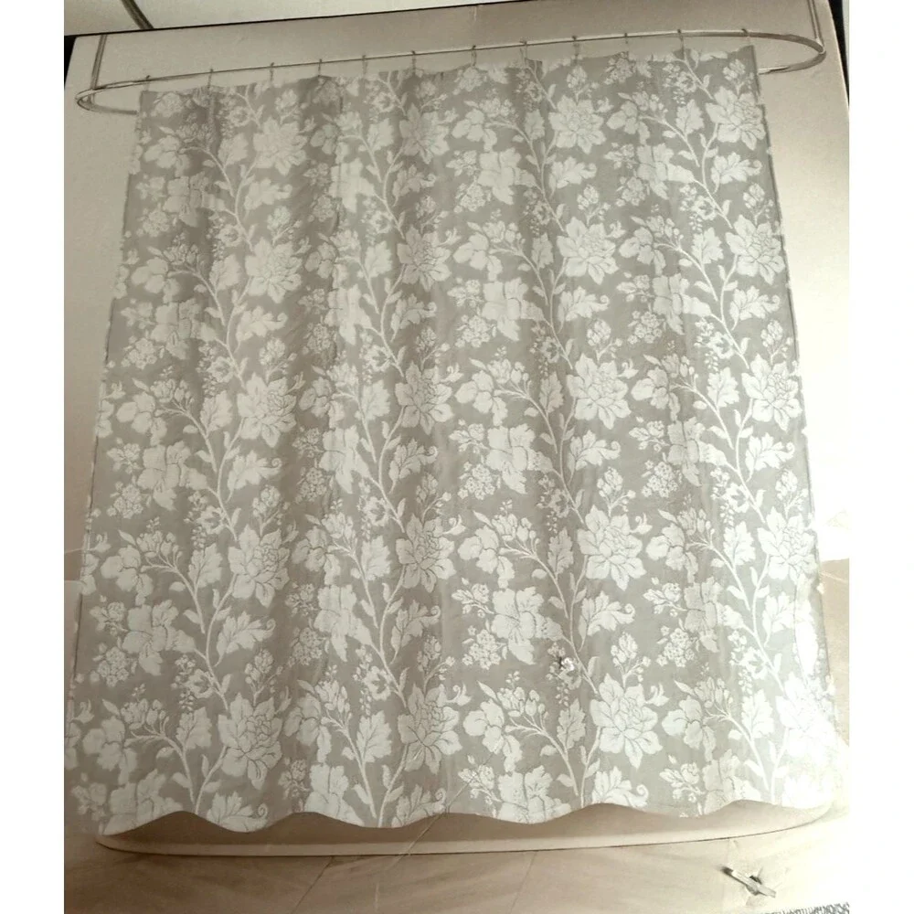 Waterford Luxury Textured Fabric Shower Curtain Gray White Machine Washable